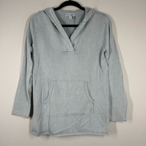NWT Barefoot Dreams Sunbleached Cotton Bonfire Hoodie Blue Gray Ocean Size XS - Picture 1 of 10